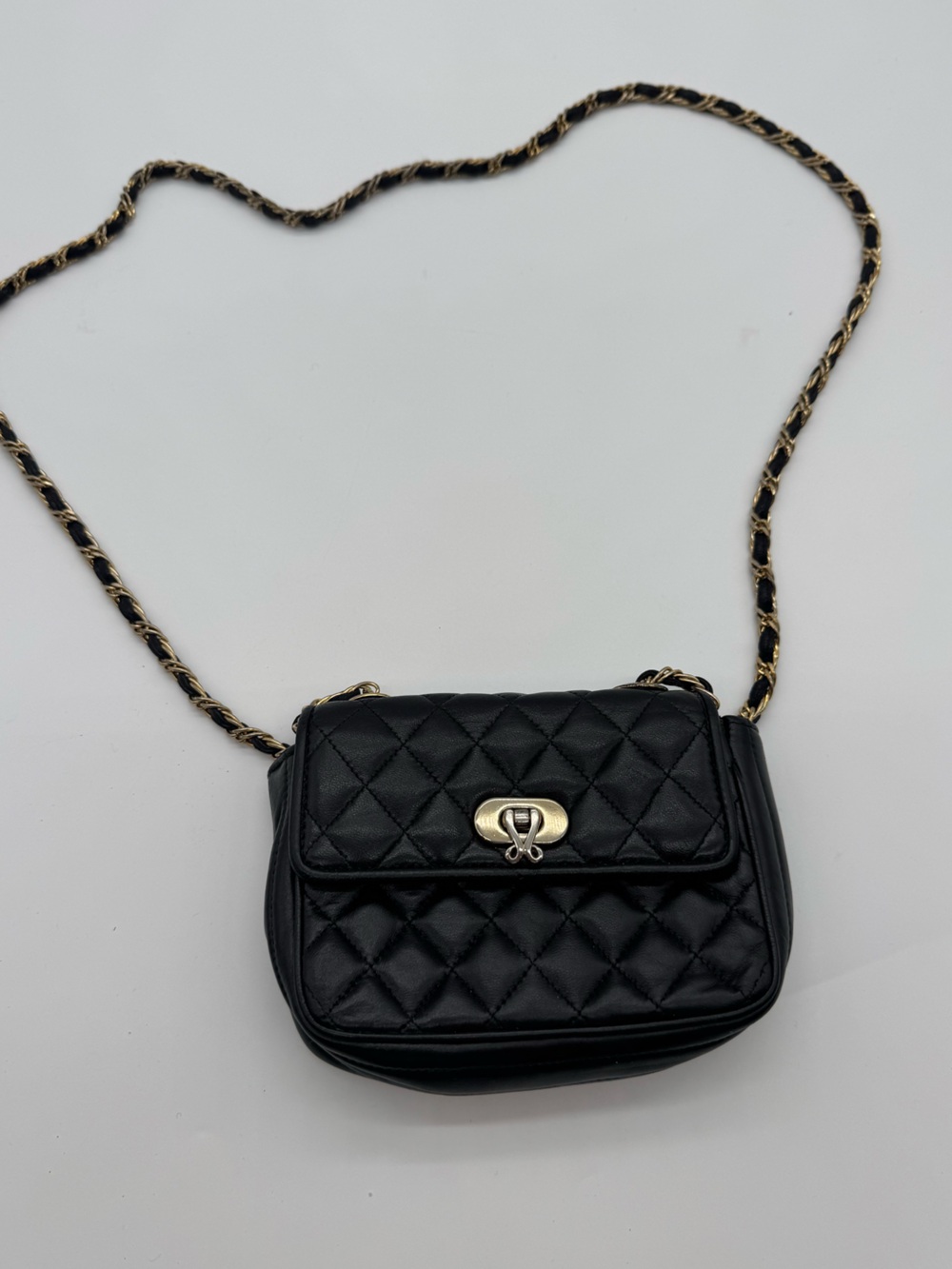 Quilted Black Crossbody with Gold-Tone Chain